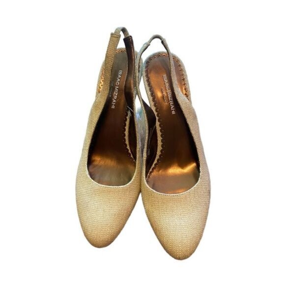 Isaac Mizrahi Beige Slingback Heels Size 7.5 Pointed Toe Textured Fabric NWOT - Picture 3 of 7